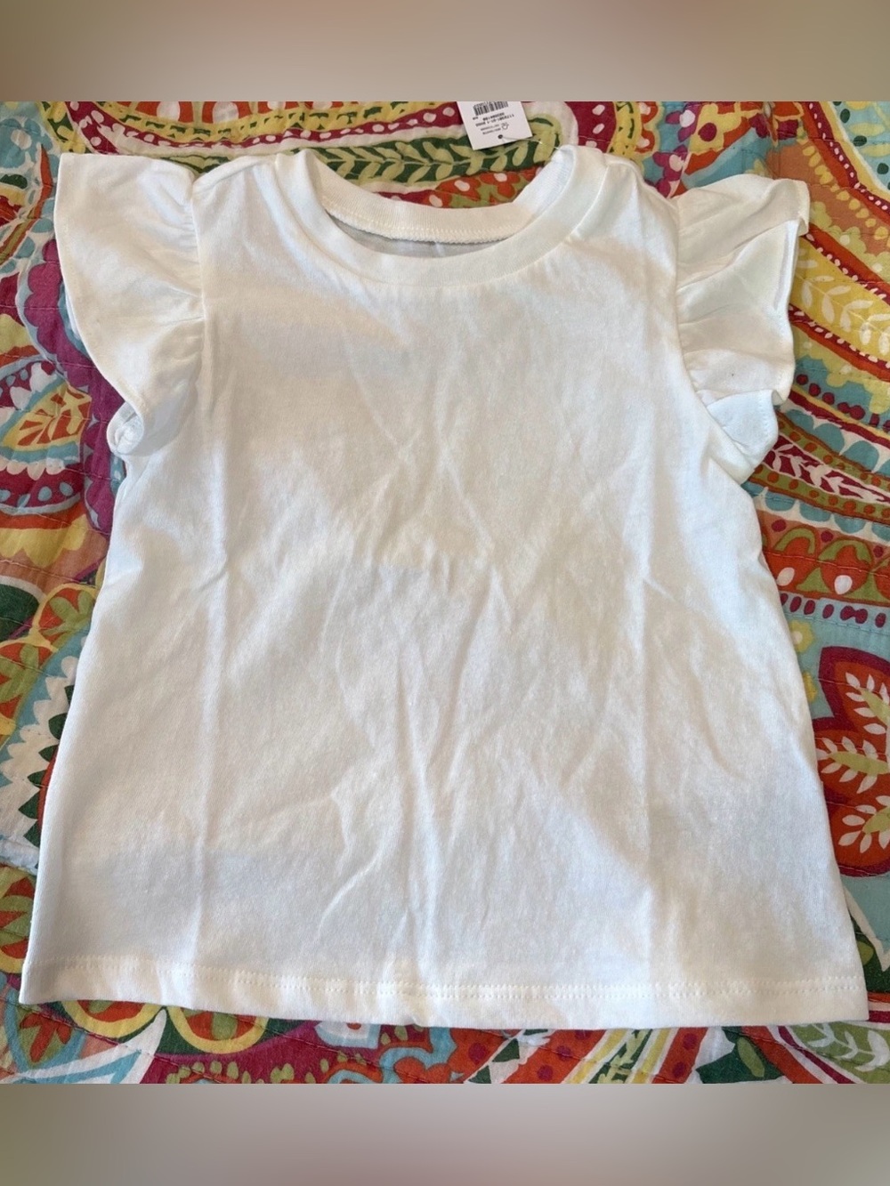 Girls White Flutter Sleeve Tee - Kids Shirt 2T